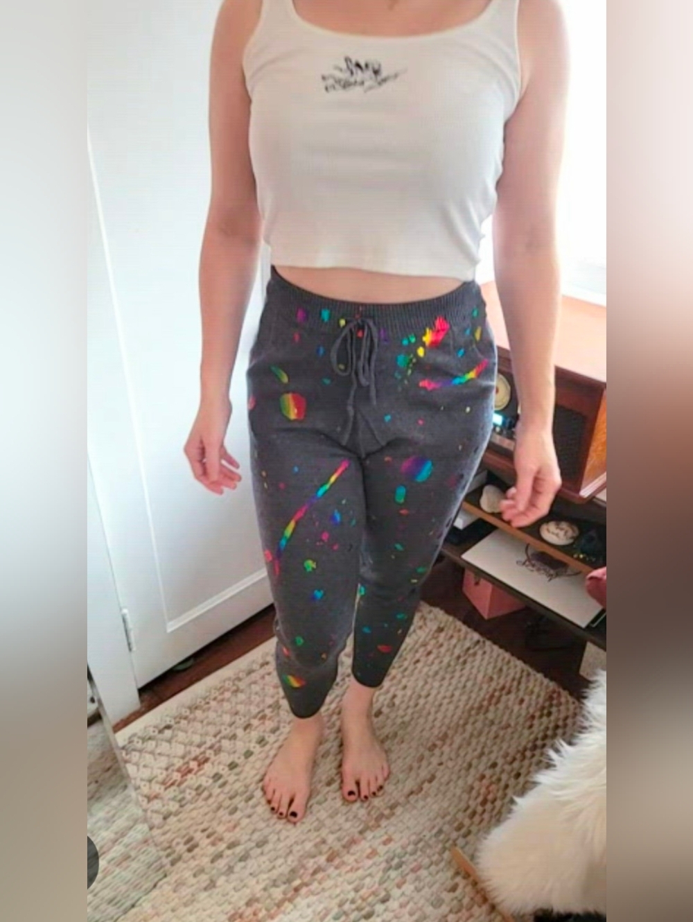 Nwot FRANKLIN+DAYSI Cozy Knit Joggers W/ Metallic 🌈 Paint 🎨 Splatter 🫟 Small